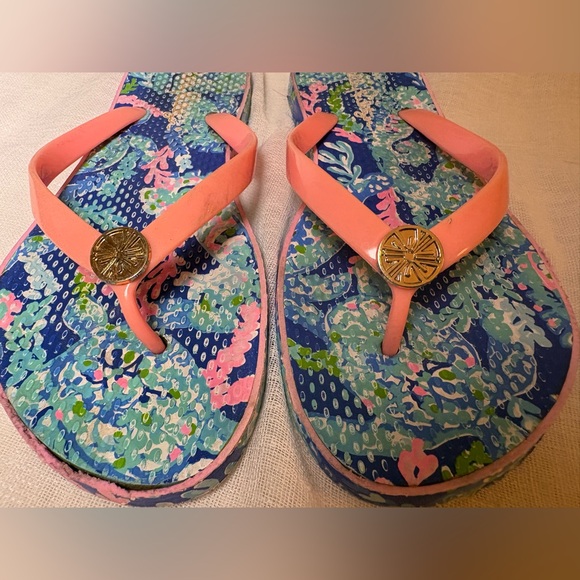 Lilly Pulitzer Coral Reef Flip Flops Preppy Beach Sandals Size 8.5 Fair - Picture 2 of 10